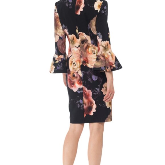Joseph Ribkoff Black Floral 3/4 Bell Sleeve Dress - Picture 4 of 9